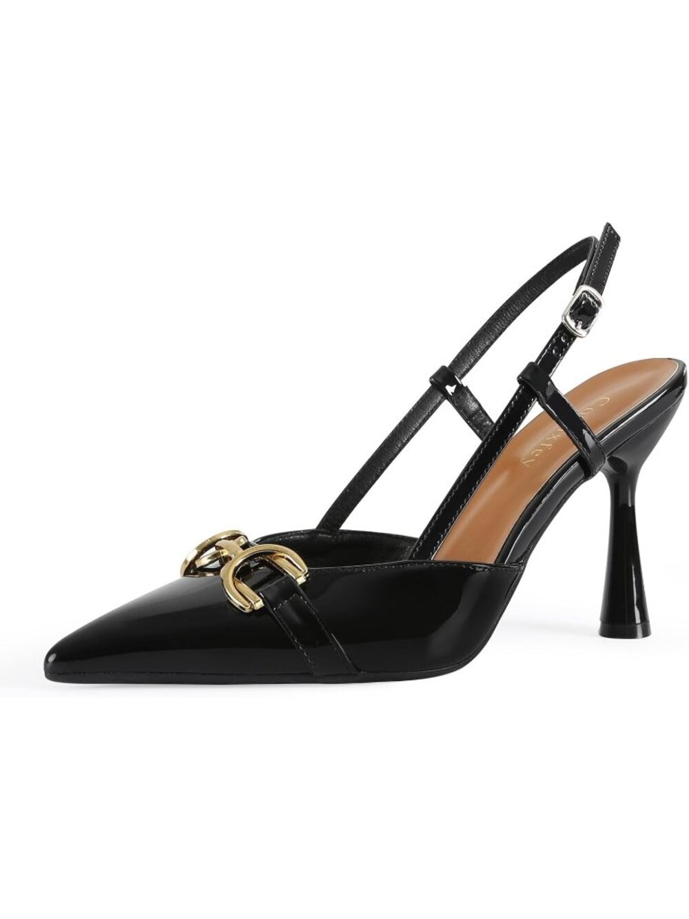 Women's Black Pu Slingback Pointed Toe Stiletto Heels Shoes Adjustable Buckle